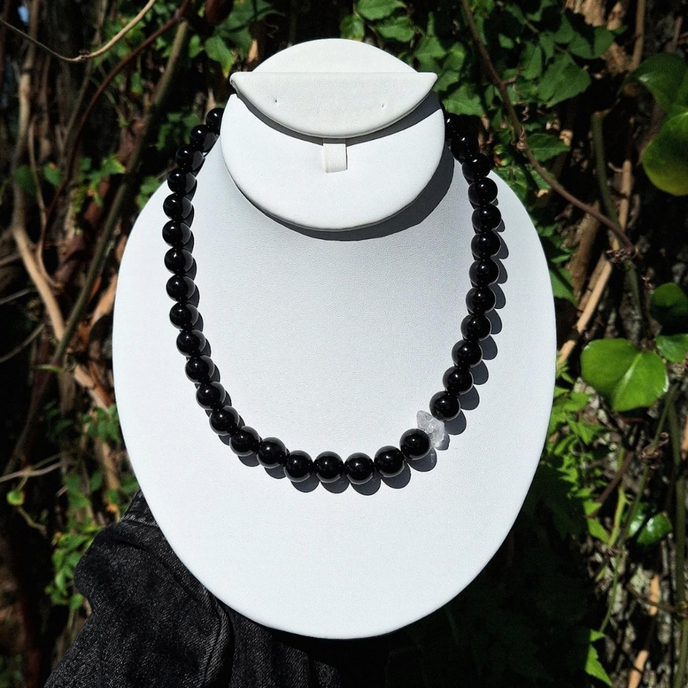 Onyx, Quartz Beaded Necklace ~ Handcrafted Jewelry